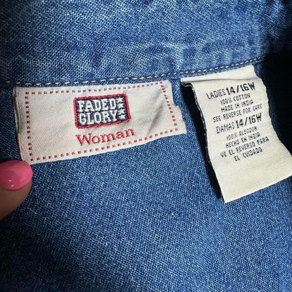 Vintage Embroidery Blue Denim Shirt Long Sleeve / Cotton - Picture 8 of 9